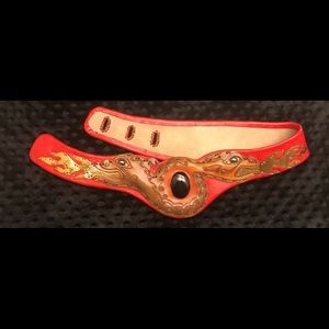 Vintage 80’s Red Leather Dragon Belt